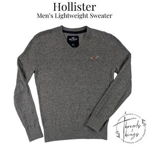 Hollister Sweater Men XXS Gray V-neck Lightweight Casual Preppy Tween Boy 14 EUC